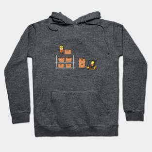 Kids drawing of Warehouse workers loading and arranging boxes with forklift truck Hoodie